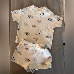 H&M Cream Short Set with Dog Pattern